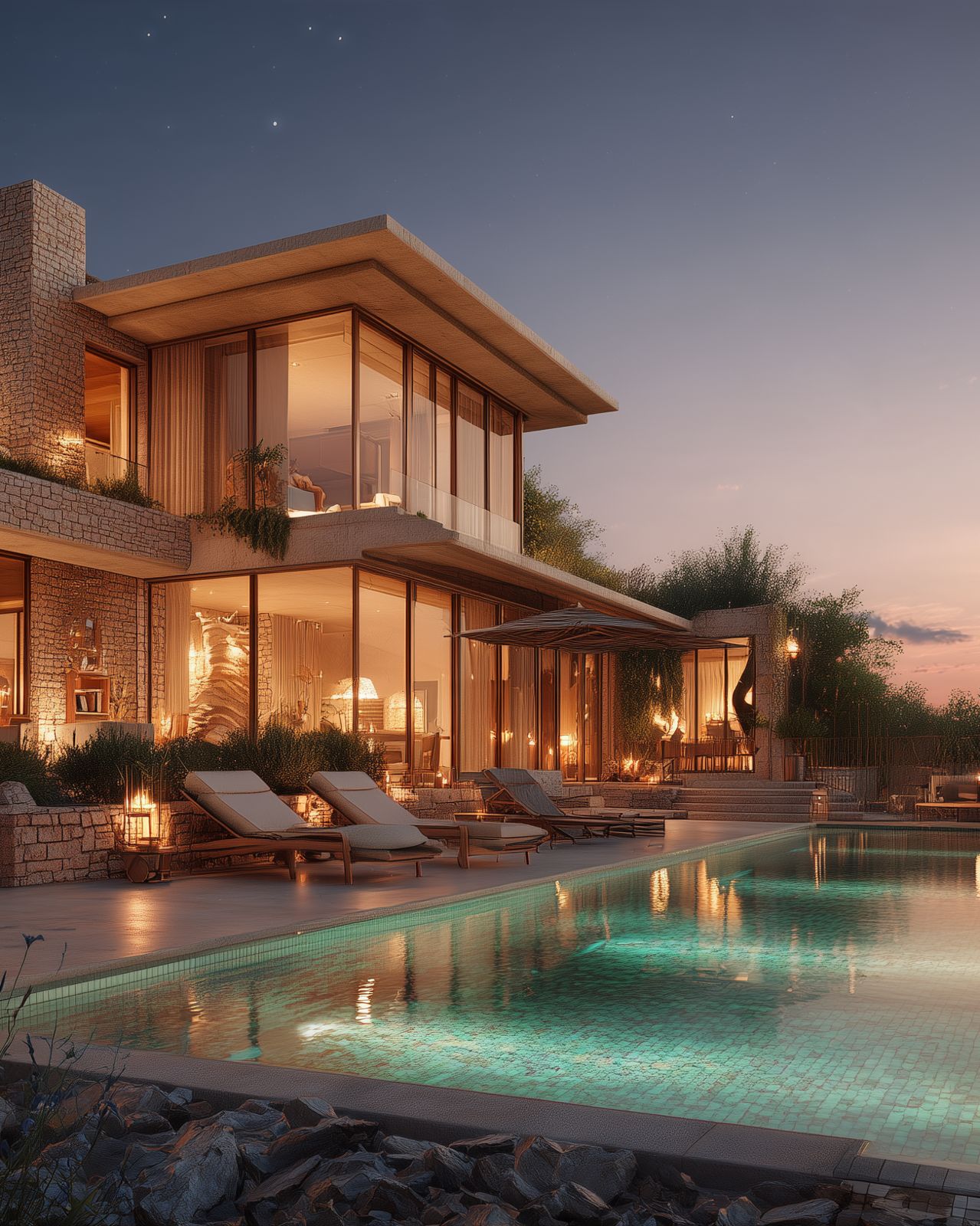 Infinity pool at blue hour